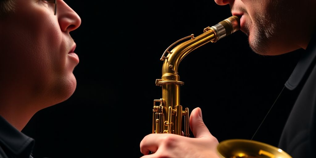 Saxophonist atemtechnik, konzentriert auf das Spiel.