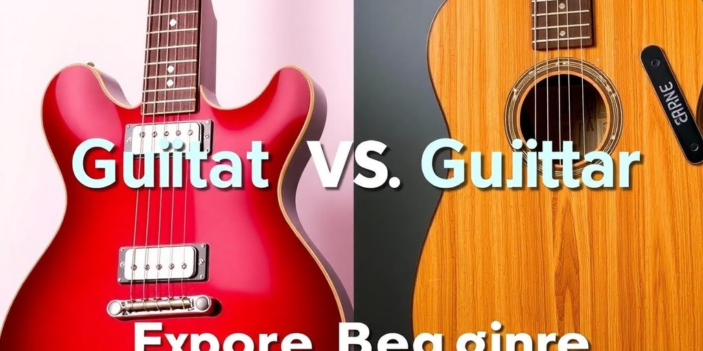 E-Gitarre und Akustikgitarre nebeneinander auf einem Tisch.