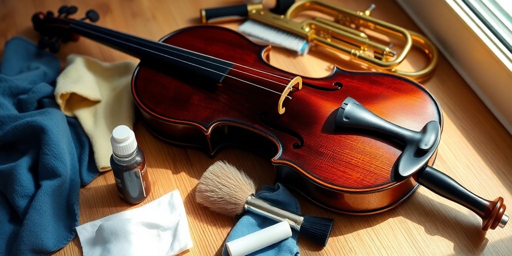 Ein gepflegtes Musikinstrument auf einem Holzuntergrund.