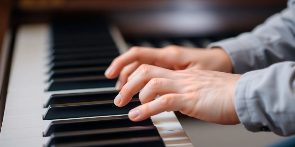 Fingers spielen schnell auf den Klaviertasten.